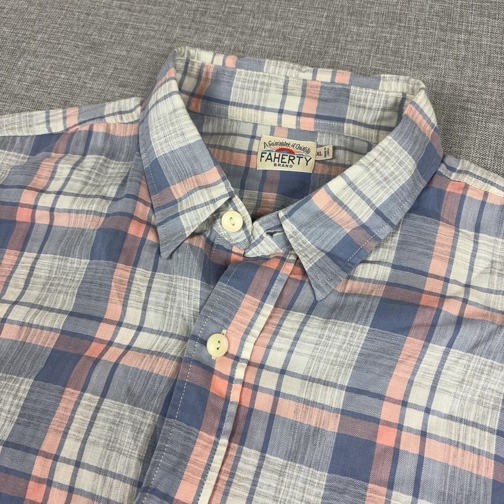 Faherty The Movement Shirt Mens XL Blue Pink Plaid Long Sleeve Button Down